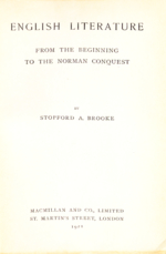 English Literature from the Beginning to the Norman Conquest